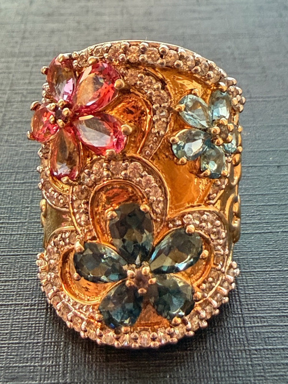 Multi-Stone Statement Ring - Pink, Blue, Green on sterling silver